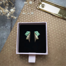 Indlæs billede til gallerivisning Small Wings Seagreen & Golden Glitter ørestikker